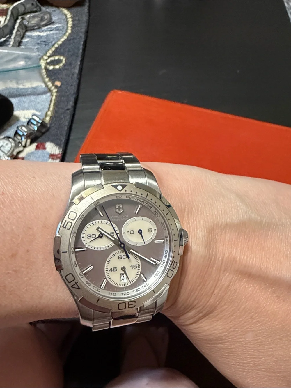 Victorinox Silver Stainless Steel Chronograph with Mother-of-Pearl Dial